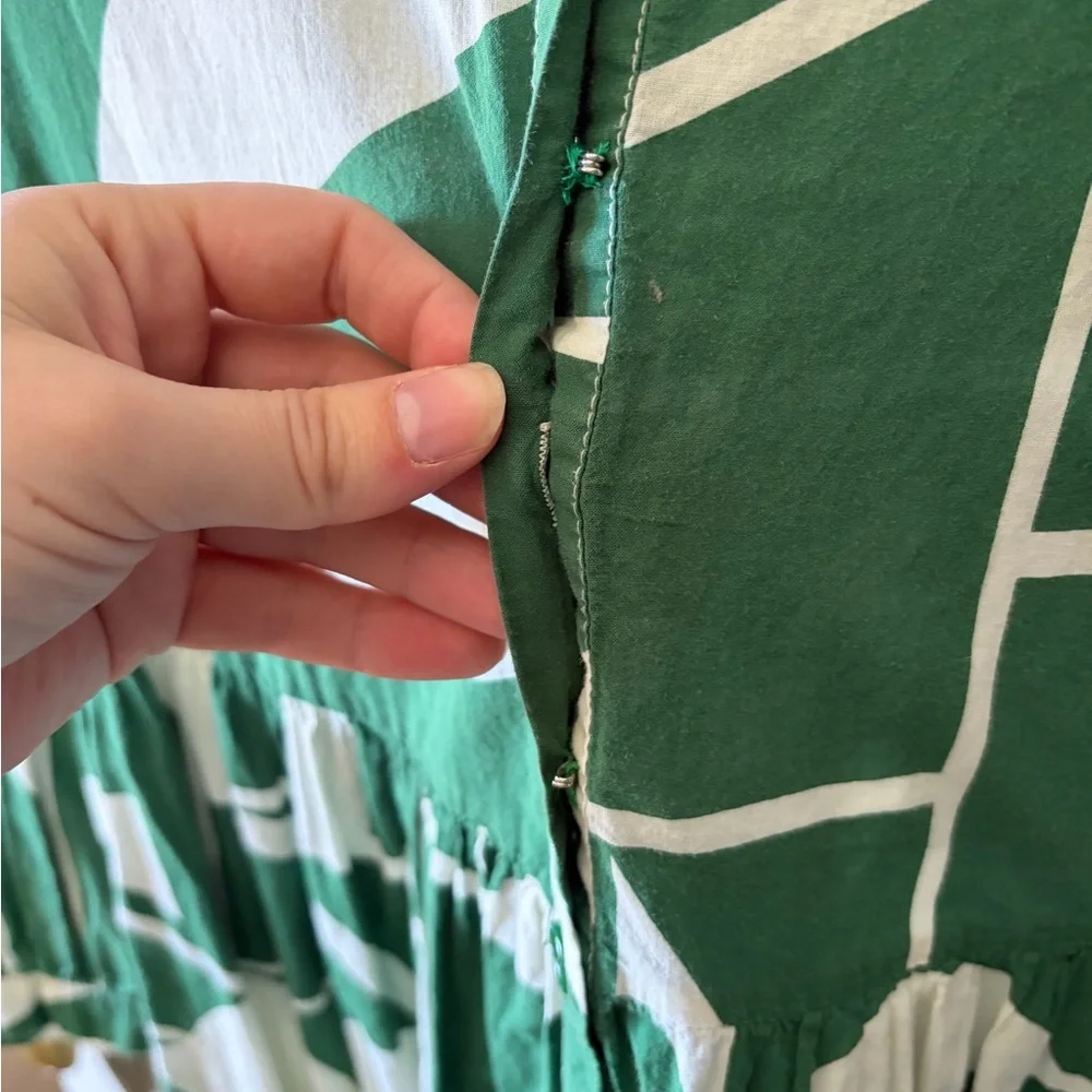 🌻Zara Green and White Geometric Button-Down Maxi Dress - Picture 4 of 7